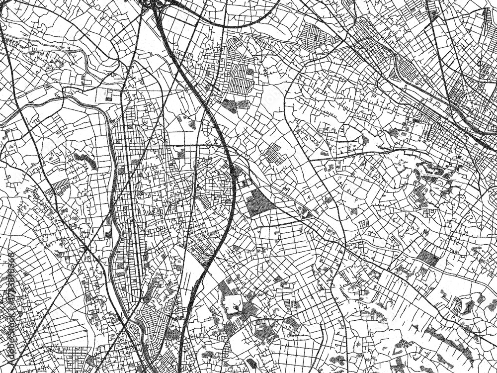 Fototapeta premium Poster-ready black and white illustration map of Shiraoka, Japan, detailed and artistic.