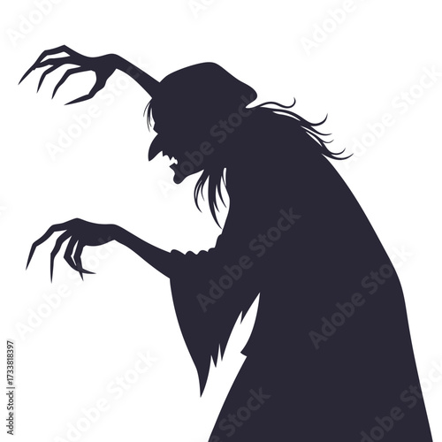 Dark silhouette of a menacing witch with sharp claws