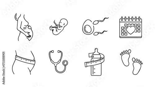 Pregnancy and baby care icons representing health growth and family planning concepts vector