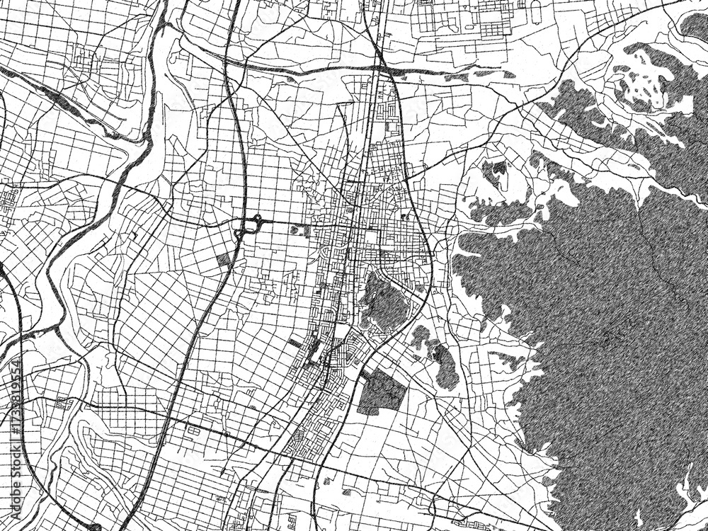 Fototapeta premium Poster-style sketch map of Tendo, Japan, designed in artistic monochrome.