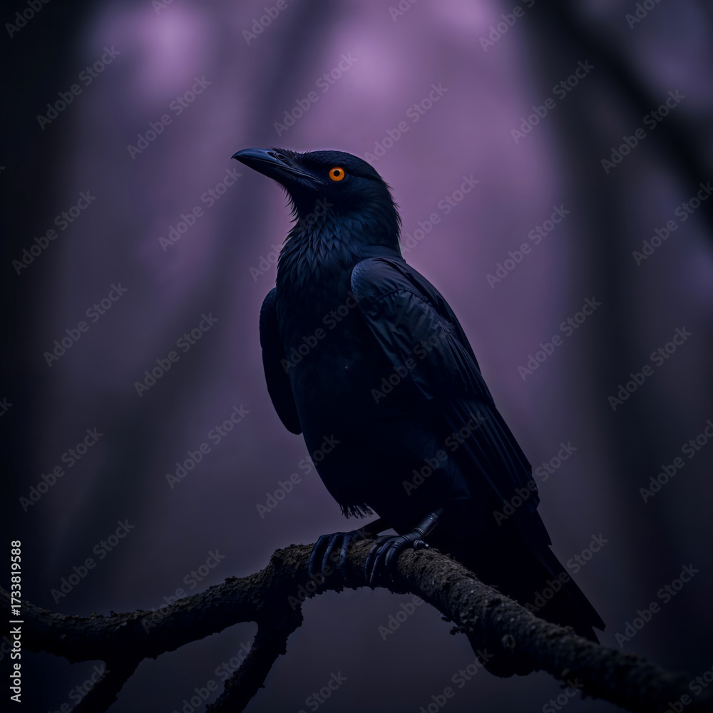 Fototapeta premium Mysterious Black Bird with Glowing Eyes