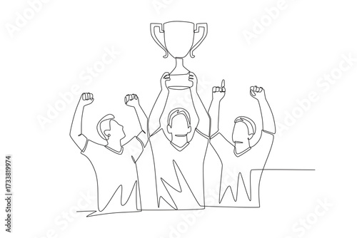 Team victory celebration concept one-line drawing