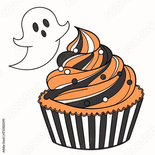 Halloween cupcake with ghost illustration sweet treat