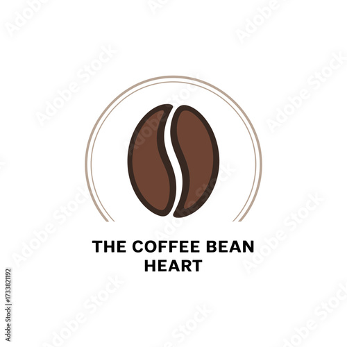 Minimal coffee bean heart, circular badge outline, specialty cafe branding, artisan roasting mark, simple modern vector graphic