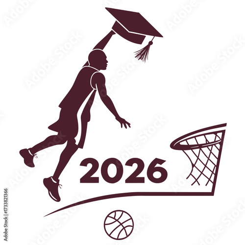 Maroon Silhouette Basketball Player Dunking Graduation Cap 2026