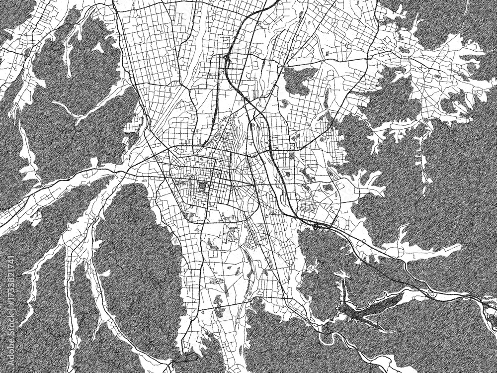 Fototapeta premium Detailed black and white map of Yonezawa, Japan, in artistic sketch style.
