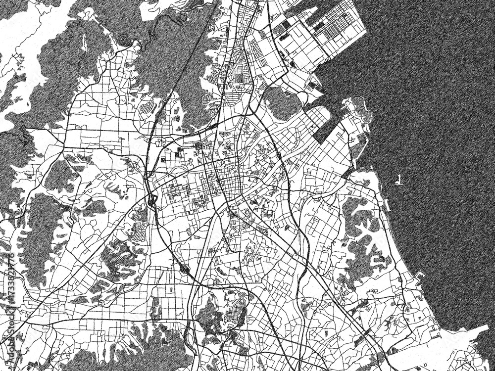 Fototapeta premium Black and white map poster of Yukuhashi, Japan, illustrated in hand-drawn style.