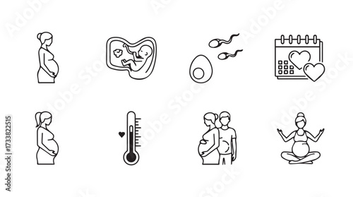 Pregnancy and fertility icon set representing conception health family planning and well being vector