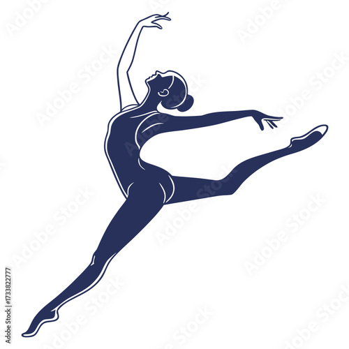 Silhouette of a dancer in a leap on white background