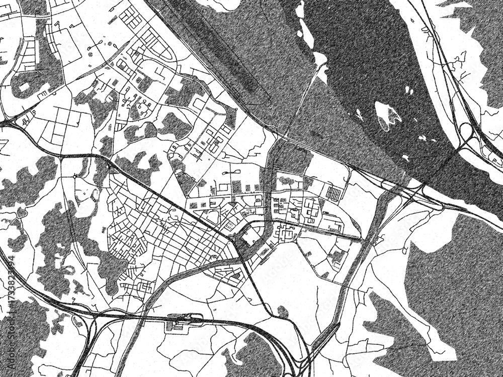 Naklejka premium Hand-drawn style black and white city map of Hanam, Republic of Korea, ready for wall art or editorial projects.