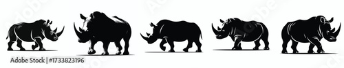 vector black and white silhouette of a rhino