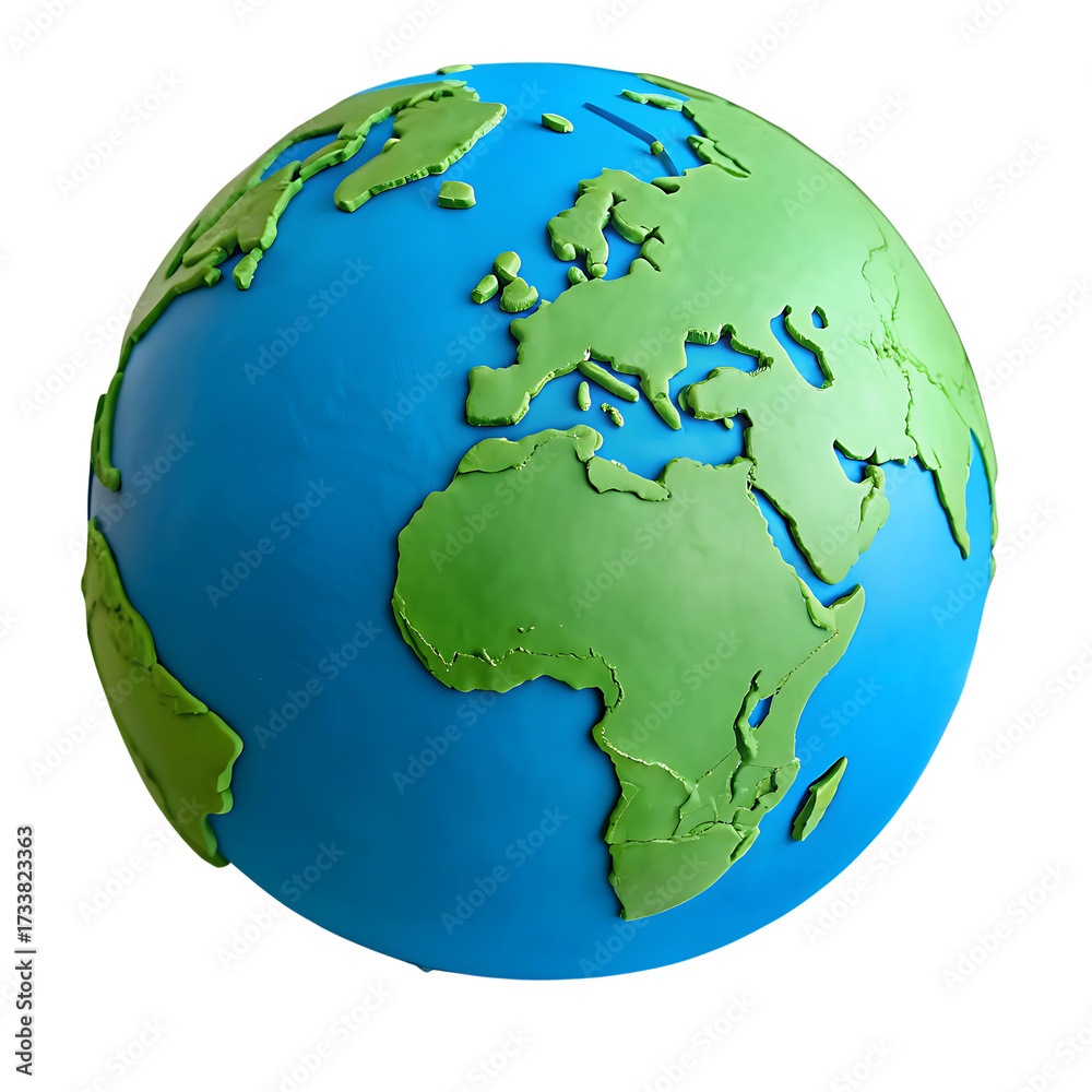 Naklejka premium 3D Globe Illustration Depicting Earth Showing Europe Africa and Parts of Asia Continent Model on Dark Background