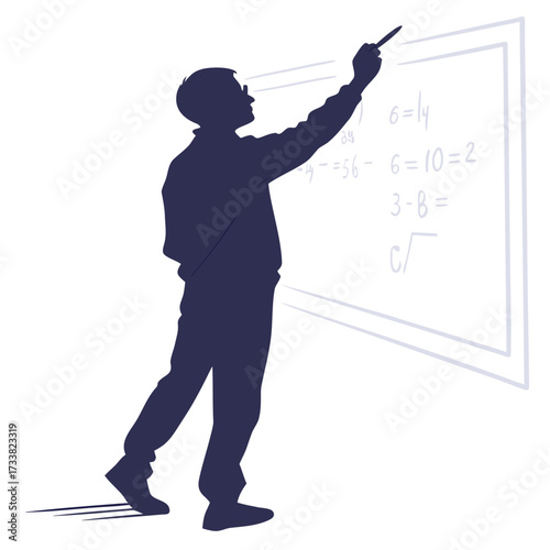 Silhouette of a teacher writing math equations on a whiteboard