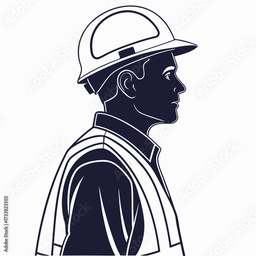 Silhouette of construction worker wearing hard hat and vest