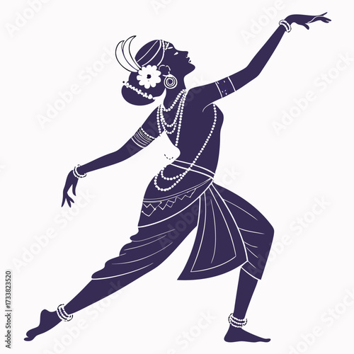 Silhouette of Indian dancer in traditional costume with jewelry 1