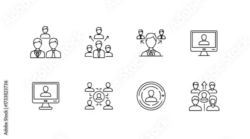 Modern business teamwork and collaboration icons collection for digital projects vector
