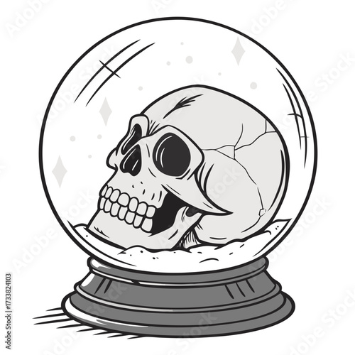 Skull inside a crystal ball illustration fortune telling