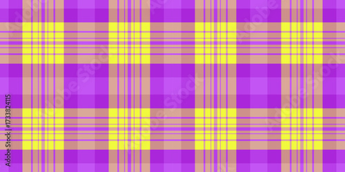 Vibrant plaid pattern featuring purple, yellow, and beige hues. A versatile backdrop for graphic design, textiles, or web projects, conveying both classic and modern aesthetics.