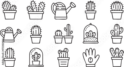 Succulent and cactus pot vector illustration set for indoor gardening design