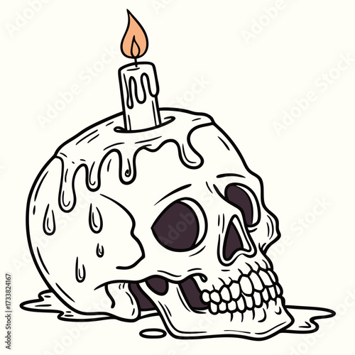 Skull with melting candle and dripping wax vector