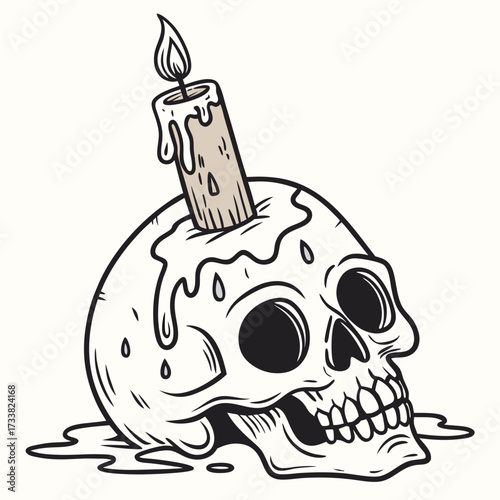 Skull with melting candle and dripping wax vector 2