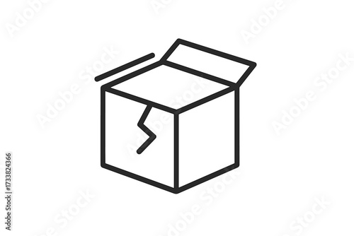Broken box thin line icon. Damaged package or fragile parcel concept. Shipping problem, delivery error, return or logistics insurance claim vector symbol for web design.