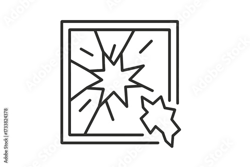 Broken glass line icon, shattered window vector. Vandalism and destruction concept. Cracked surface symbol. Damage, accident illustration. Smash, impact outline graphic.