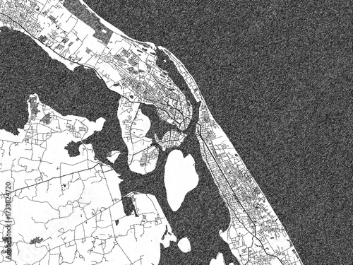 Canvastavla Artistic monochrome city map of Batticaloa, Sri Lanka, created in a hand-drawn style