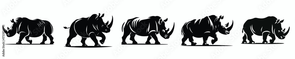 Fototapeta premium vector black and white silhouette of a rhino