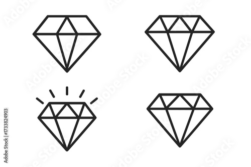 Diamond outline icon set. Jewel and gem line art symbol collection. Vector illustration with editable stroke. Brilliant, expensive, luxury, quality, and wealth concepts.