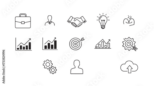 Doodle business icons set collection hand drawn sketch style for presentation and marketing vector