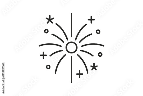 Firework explosion icon. Thin line vector for celebration, holiday, party, New Year's Eve, Diwali. Festive pyrotechnic burst concept. Sparkle, glitter, salute pictogram.