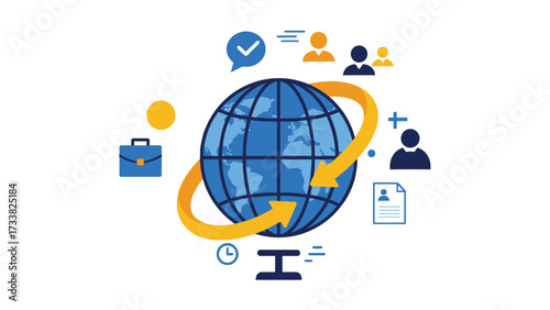 Globe with arrows representing global mobility and international workforce strategy