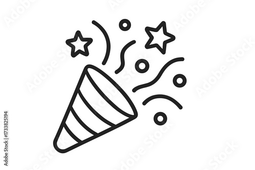 Confetti popper line icon. Exploding party cracker vector. Celebration, birthday, anniversary surprise symbol. Holiday, festival, new year's eve event graphic element.