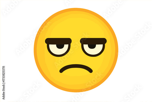 Unimpressed emoticon expressing boredom and disapproval. Vector emoji of a skeptical face. Annoyed, tired and fed up smiley icon. Meh emotion concept illustration isolated.