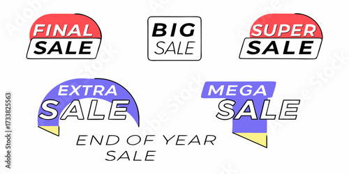 Create a set of bright yellow starburst sale stickers with a variety of jagged and rounded edges. Each label should include promotional phrases like 'BIG SALE', 'FINAL SALE', 'HALF PRICE', 'SUPER SALE