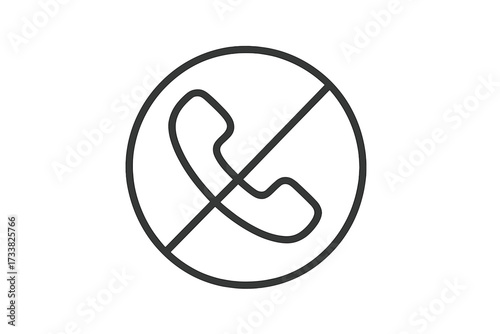 Block or reject call thin line icon. No phone symbol. Do not disturb sign for unwanted, spam, or scam calls. Communication block concept. User interface outline pictogram.
