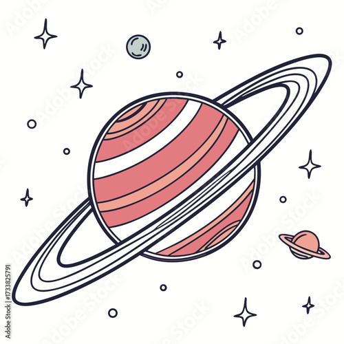 Whimsical Space Scene with Ringed Planet and Stars