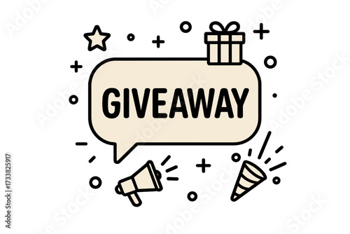 Giveaway speech bubble banner for promotion and marketing. Contest announcement for social media. Enter to win a free prize. Vector illustration template with gift, megaphone.