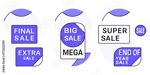Create a set of bright yellow starburst sale stickers with a variety of jagged and rounded edges. Each label should include promotional phrases like 'BIG SALE', 'FINAL SALE', 'HALF PRICE', 'SUPER SALE