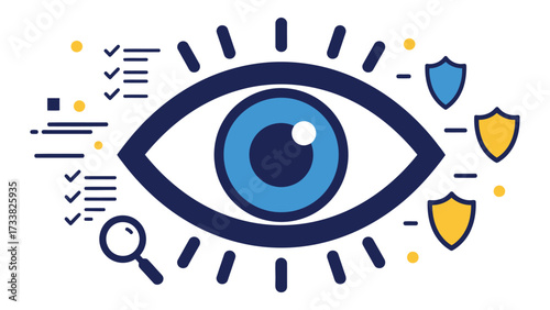 Human eye with checklist icons symbolizing observation and secure visibility