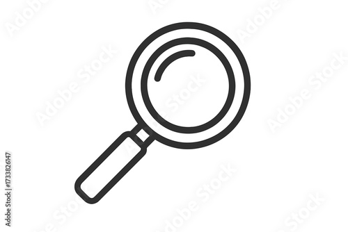 Magnifying glass icon. Search symbol, find concept. Vector for analysis, research, investigation, discovery, inspection. Zoom tool. Loupe linear outline graphic element.