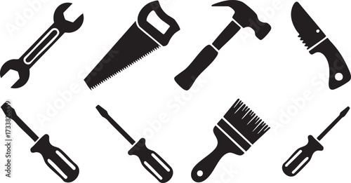 Hand tools vector icons with hammer, screwdriver, and wrench for repair design