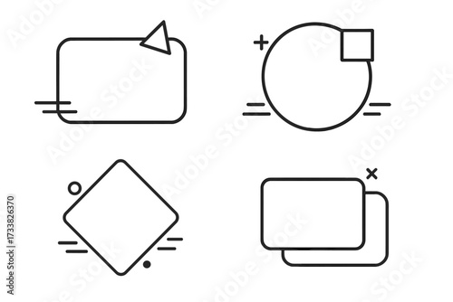 Set of modern abstract vector text boxes and frames. Minimalist line art graphic design elements. Collection of geometric shapes, banners and placeholders for quotes or text.