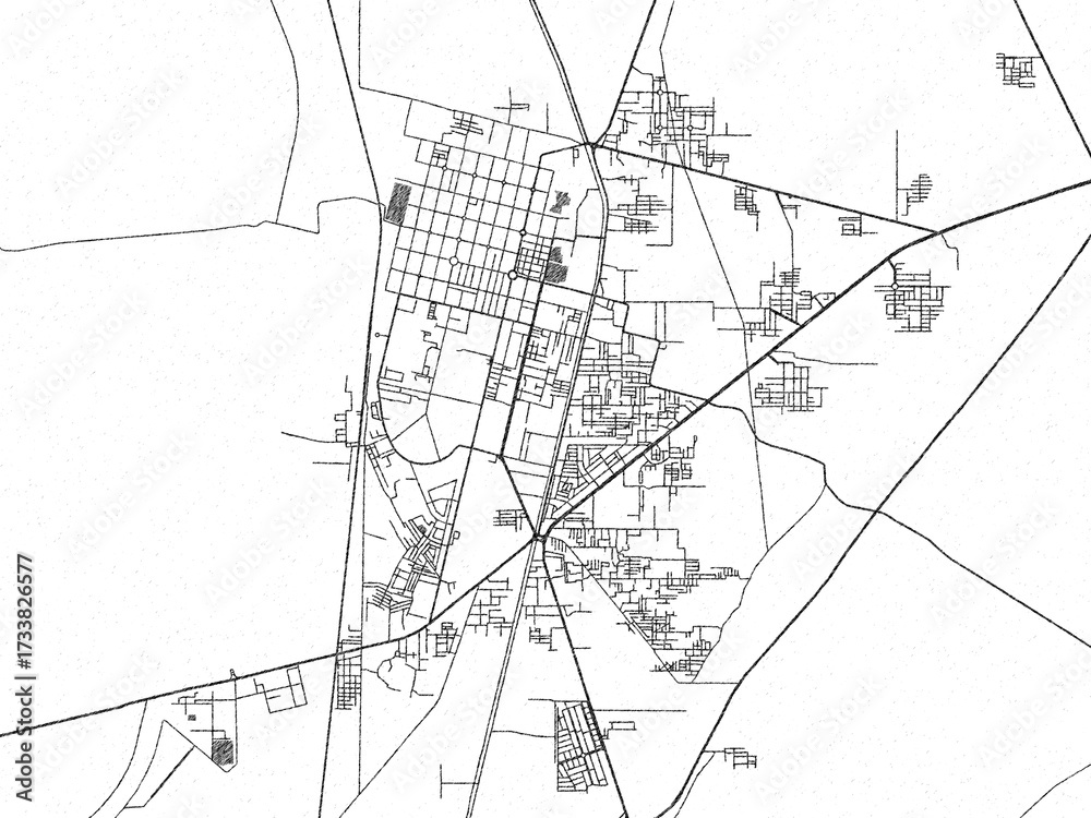 Fototapeta premium Monochrome hand-drawn map of Dera Ghazi Khan, Pakistan, ideal for decorative and editorial use.