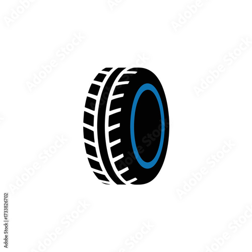 Simple tire icon, bold tread profile, automotive parts symbol, repair shop branding, clean monochrome mark, professional vector illustration