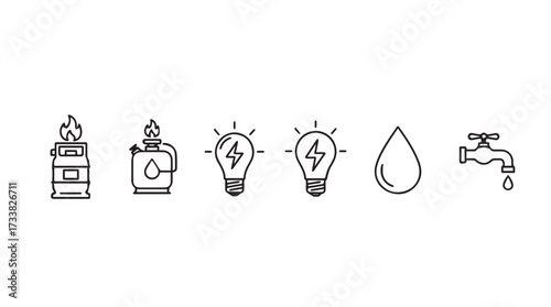 Hand-drawn icons representing energy resources and utilities vector