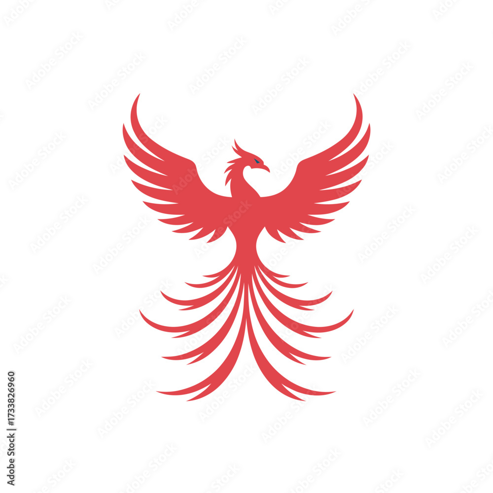Obraz premium Phoenix bird silhouette, rising flame wings, mythical rebirth symbol, powerful mascot logo, bold gradient style, dramatic vector illustration