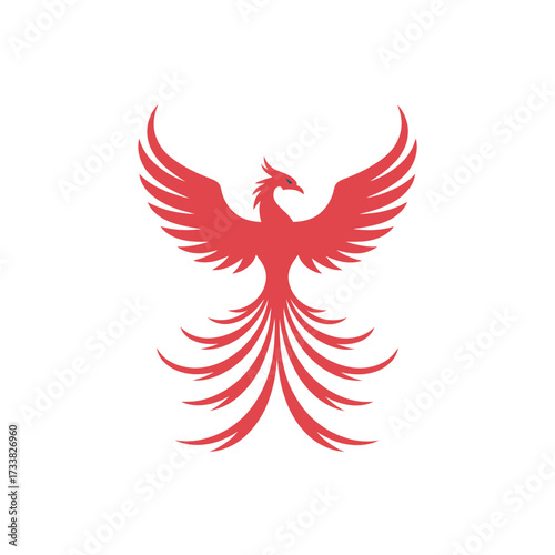 Phoenix bird silhouette, rising flame wings, mythical rebirth symbol, powerful mascot logo, bold gradient style, dramatic vector illustration
