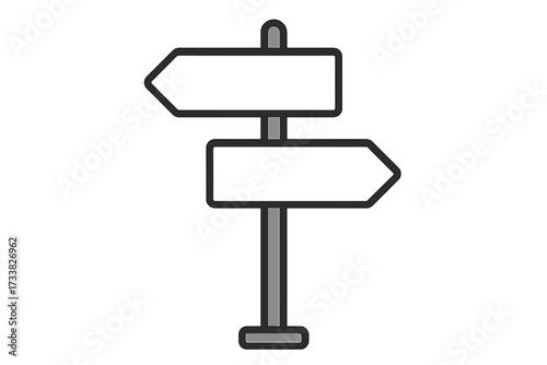 Directional signpost showing two opposite arrows, decision making, yes and no choice concept, road signage, blank vector illustration, guidepost icon, crossroads, isolated transparent background